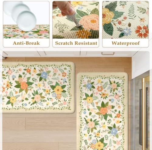 KIMODE Kitchen Mats for Floor Anti Fatigue,Beige Boho Kitchen Rugs Non Slip