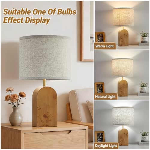 19" Table Lamps Set of 2,Wood Bedside Lamps for Bedroom Living Room-Natural