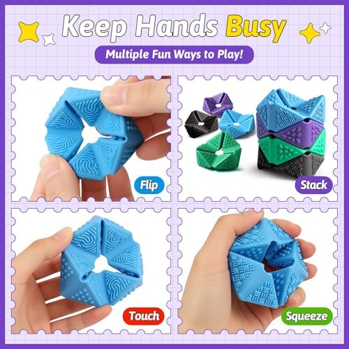 4PCS Sensory Flip Cube Fidget Toys, Quiet Fidget Toy for Kids & Adults
