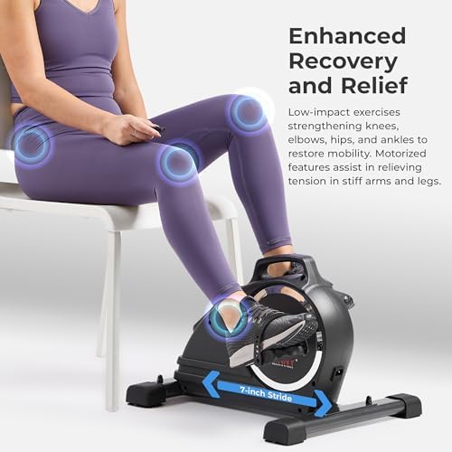 Sunny Health & Fitness Smart Motorized 2-in-1 Pedal Exerciser, Indoor Compact Under-Desk Mini Bike for Low-Impact Cardio Workout and Physical Therapy, Free SunnyFit Training App Connection