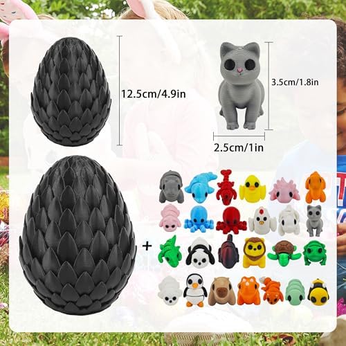 25 pcs Animal Figurines with Dragon Egg, 3D Printed Animal Figurines Set with Dragon Egg, Articulated, Party Favors, Gifts for Boys Girls Toddlers, Office Desk Pets, Classroom Rewards