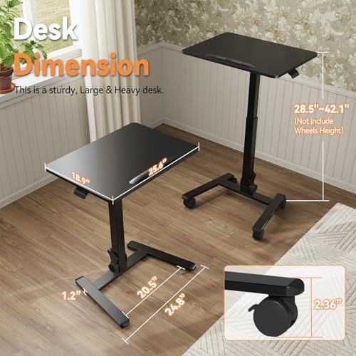 Monomi 25“ Mobile Folding Desk,Pneumatic Sit-Stand Table,No Assembly,Black
