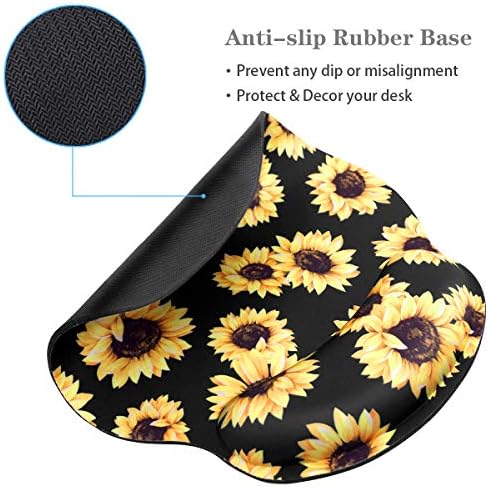 Mouse Pad with Wrist Support, Desk Decor for Women Cute Design Mouse Pad Non-Slip Rubber Base Mousepad for Desk Laptop Gaming Working Computers Laptop Easy Typing & Pain Relief, Sunflower