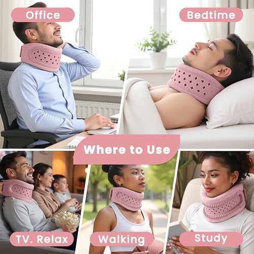 Neck Brace for Neck Pain and Support, Neck Support for Pain Breathable Cervicorrect Brace Adjustable Soft Silicone Foam, Cervical Collar for Sleeping, Relieving Spinal Pressure (Pink)