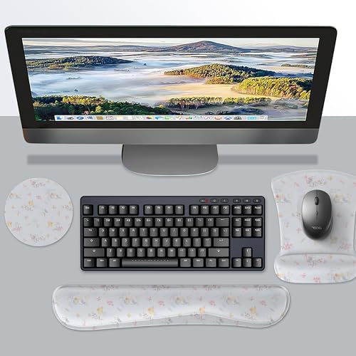 Ergonomic Memory Foam Keyboard Mouse Pad Set with Wrist Rest Support,Non-Slip Hand Wrist Cushion for Laptop/Notebook/Desktop/Computer/Gaming/Office,Easy Typing& Pain Relief (Birds)
