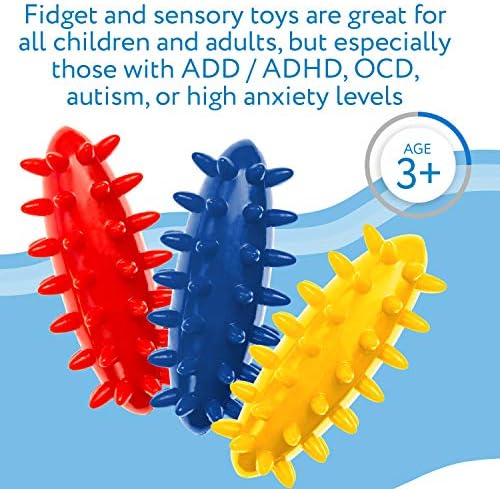 IMPRESA Spiky Sensory Roller - Multicolor 3-Pack, 3 in L x 1.4 in Dia Tactile Sensory Brush Roller for Kids - Stress Relief & Focus - Animal-Themed Monkey Spiky Fidget