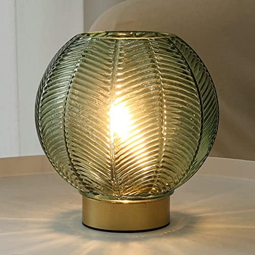 LUSHARBOR Battery Operated Decorative Glass Table Lamp with Timer Green