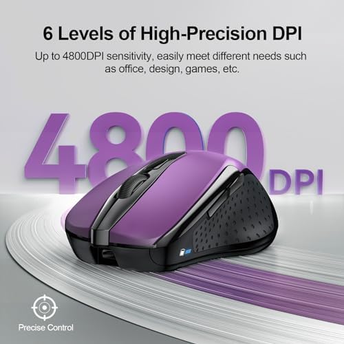 TECKNET Wireless Mouse, BT 5.0/2.4G, Rechargeable 6-DPI Silent, Purple