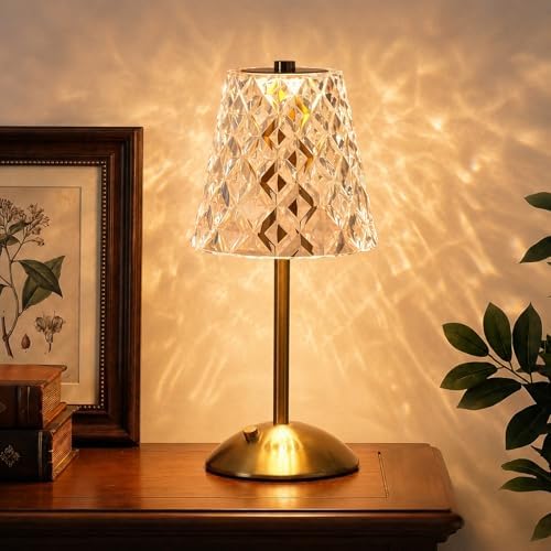Nusogon Rechargeable Cordless Table Lamp, Gold Small Battery Powered Lamp