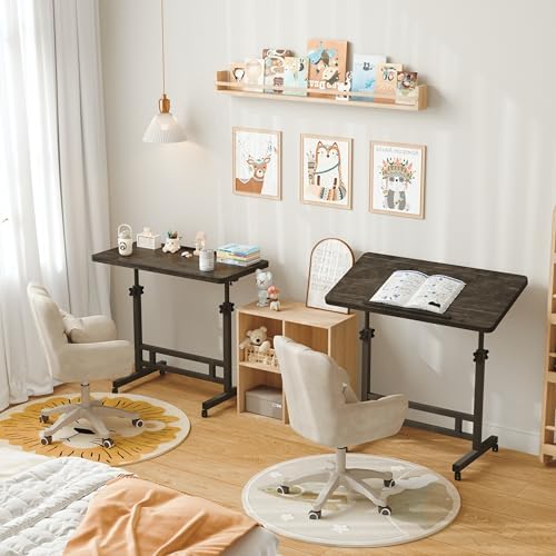 Adjustable Standing Desk - Rolling Portable Desk for Home Office, Black Portable Rolling Desk, Small Standing Desk with Wheels for Walking Pad, Study Room, Teacher