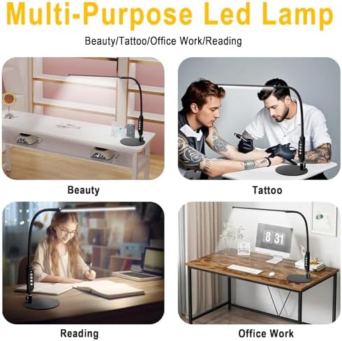 CGBE LED Desk Lamp, 23.6" Nail Light for Desk with Adjustable Gooseneck