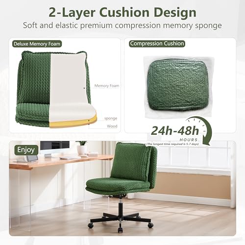 Fizzin Cross Cross Chair Memory Foam Armless with Wheels Home Office Green