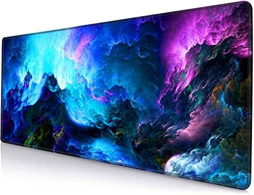 Gaming Mouse Pad, Large Non-Slip Rubber Base Mousepad, Keyboard Mouse Mat, Desk Pad with Stitched Edges, 31.5x11.8inch, Dazzling Galaxy