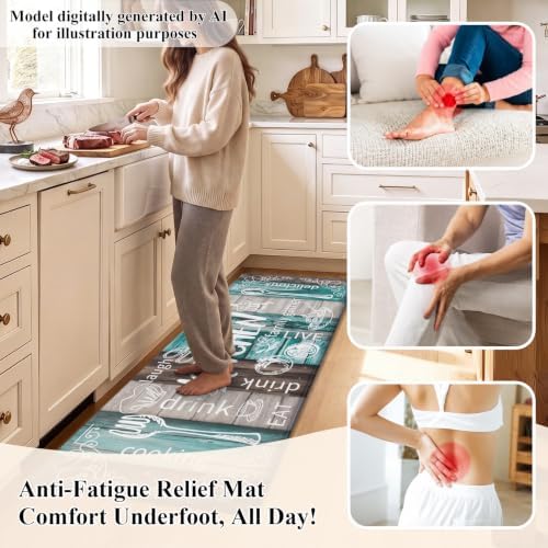 HEBE Anti Fatigue Kitchen Rugs Set of 2, Cushioned Kitchen Mats for Floor