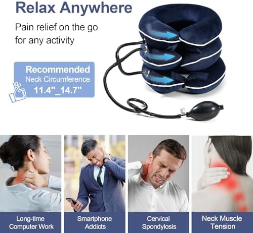 Neck Stretcher for Pain Relief, Adjustable Inflatable Cervical Traction Device, Neck Brace for Home Use, Supports Neck Decompression & Spine Alignment，Gifts for Women (Sky Blue)