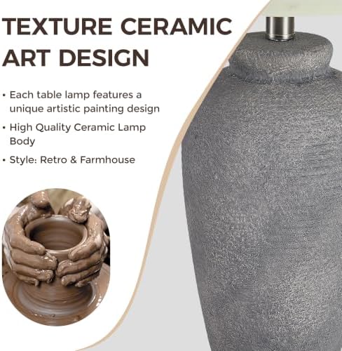Textured Ceramic Table Lamp Touch Dimmable Bedside Lamp, Aged Gray
