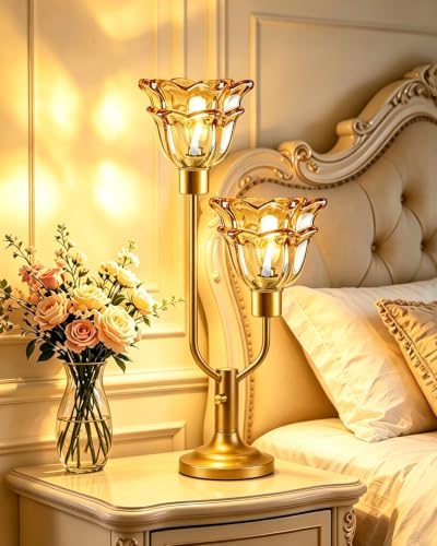 Mid Century Modern Flower Gold Table Lamp Dimmable Vintage Gift