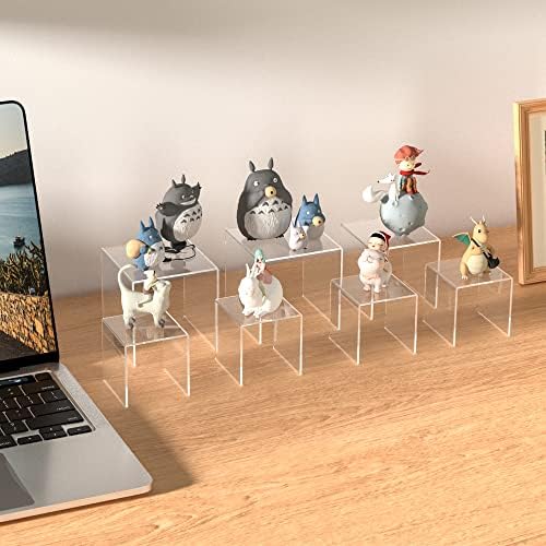 Sezanrpt Clear Acrylic Risers 3 pcs, Square Acrylic Food Display Stands Tabletop, Display Shelf for Vendors, Collectibles, Funko Pop, Food, Glasses, Perfume, Small Plants - 5''x6''x7''