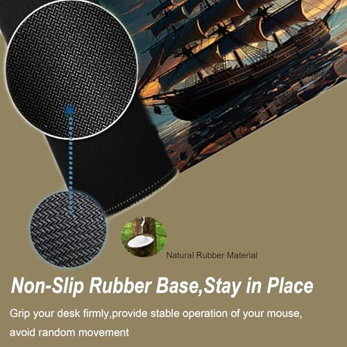Gaming Mouse Pad 31.5x11.8 inch XL Large Extended Mouse Pad, Big Mousepad Desk Mat for Computer with Non-Slip Rubber Base and Stitched Edge-Sailboat