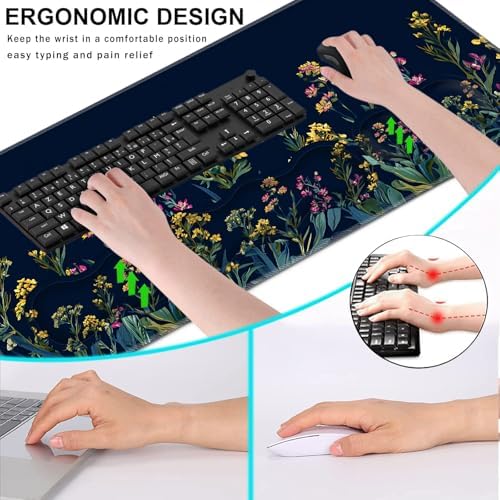 Keyboard Wrist Rest and Mouse Pad with Wrist Support Set Ergonomic Coaster,Memory Foam,Easy Typing Pain Relief,Large XL Desk Mat 31.5"x 11.8",Garden Flowers