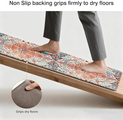 Boho Anti Fatigue Kitchen Mat, Orange, 17"x47"+17"x29"