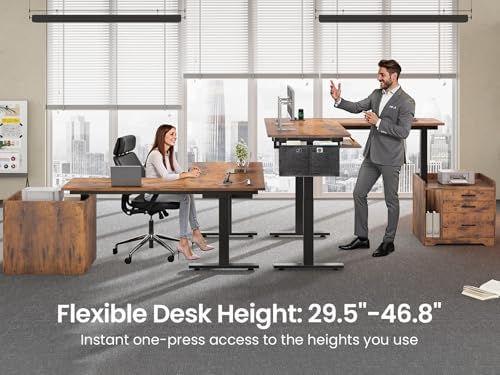 SEDETA L Shaped Standing Desk with File Cabinet, 3 Drawers, Power Outlet