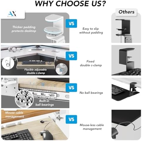 AX WABER Keyboard Tray Under Desk Pull Out with Extra Sturdy C Clamp Mount System, 27.3 (32.5 inch Including Clamps) x 11 Inch Slide-Out Platform Computer Drawer for Typing Grain