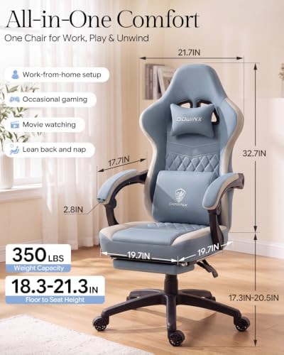 Dowinx High Back Tech Fabric Gaming Chair with Wide Seat, Blue White