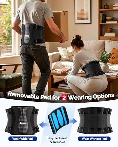 FEATOL Back Brace for Lower Back Pain Wide Coverage 360° Strong Lumbar Support with Removable Pad, Adjustable Waist Support Belt for Men Women, Size L/XL 29.8"-38.6"