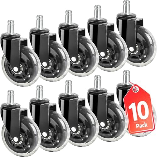 Office Chair Wheels, Premium Set of 10 Rubber Caster Wheels, Roller Blade Wheel Heavy Duty Casters, Replacement Wheels for Most Chair Wheel, Easy to Install (Not for IKEA)