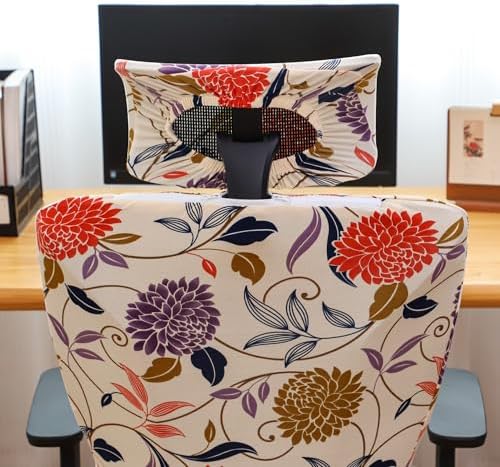 Ergonomic Office Chair Covers Set with Headrest Cover Floral 2 Pieces Stretch Desk Computer Office Chair and Headrest Slipcovers Washable
