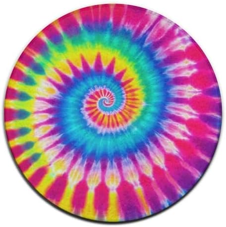 Fashion Round Area Rug Large Non Slip Carpet Unisex Home Decor Mat Red Blue Yellow Spiral Tie Dye Rainbow
