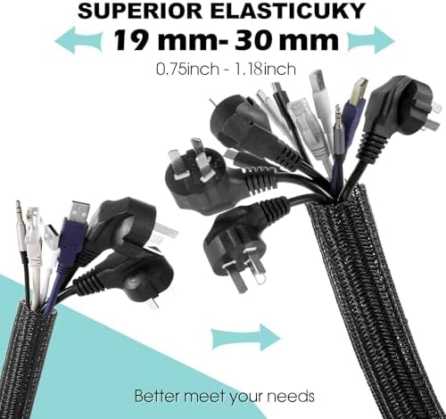 AGPTEK Cable Sleeve, 6.6ft - 1.2 inch Cable Management Cord Hider, Black