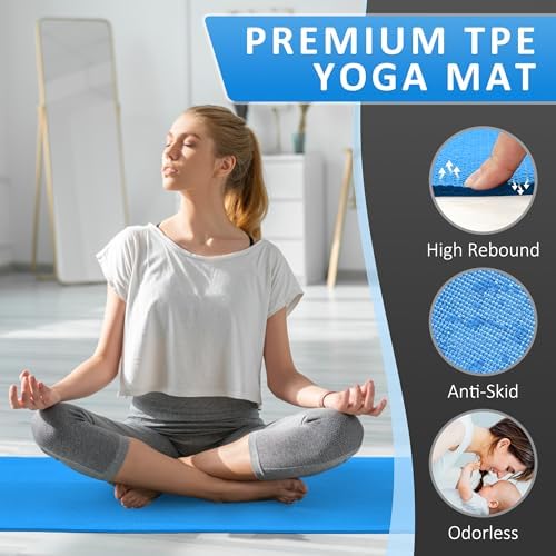 Fitvids All Purpose Thick High Density No Tear Exercise Yoga Mat with Strap & Lightweight Features for Indoor & Outdoor Use