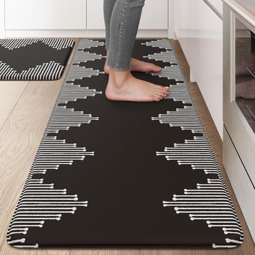 KIMODE Anti Fatigue Kitchen Mats for Floor, Black Diamond Kitchen Rugs Sets of 2, Kitchen Floor Mats Cushioned Non Slip, Memory Foam Standing Mats for Laundry Office Sink Desk 20"x47"+20"x32"
