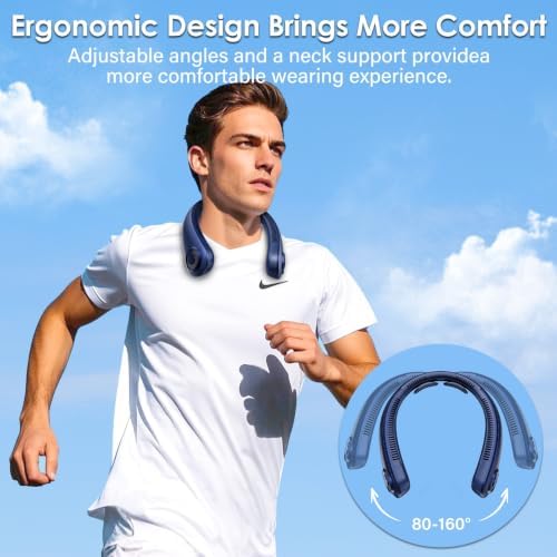 Portable Neck Fan with Neck Support, 5 Speeds, Lightweight, Rechargeable Personal Hands Free Wearable Neck Fans that Blow Cold Air for Hot Flashes, Disneyland, Travel Essentials, Gifts for Men Women