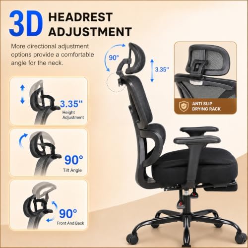 Ergonomic Office Chair with Footrest - High Mesh Back Computer Desk Chair