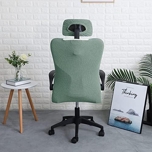 Ergonomic Office Chair Cover with Headrest Cover Green Water-Repellent Stretch 2-Piece Jacquard Office Desk Chair and Headrest Slipcover Cat Scratch Proof Washable