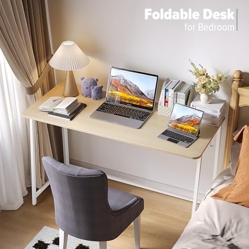 WOHOMO Folding Desk, 47.2" Foldable Computer Table for Small Spaces, Oak