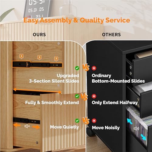 VINGLI Fluted 2 Drawer Lateral File Cabinet, Home Office Filing Cabinet for Letter Legal A4 Size File Folder Storage, Wood Lateral Filing Cabinet, Printer Stand, Archivador