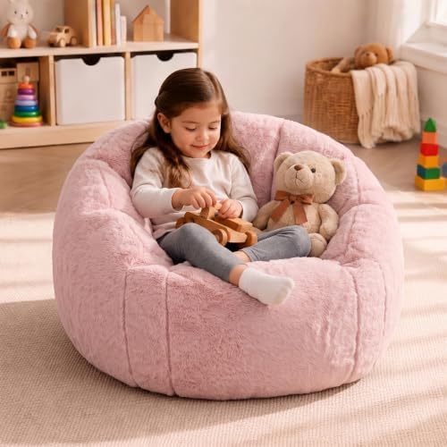 HUGHEAVEN Kids Bean Bag Chair, Small Memory Foam Sofa, Ages 3+