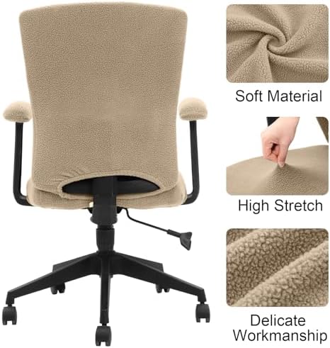 Tallew 4 Pcs Office Chair Covers Pads Set, Square High Back, Khaki, Sherpa