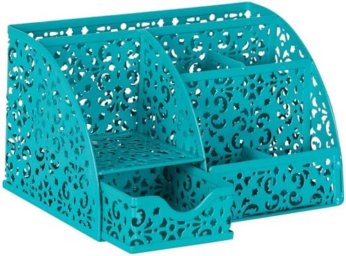 EasyPAG Desk Organizer and Pen Holder for Desk, Mesh Office Supplies Storage Caddy with Drawer for Small Space, Desktop Organizer for Home Office, Dark Teal