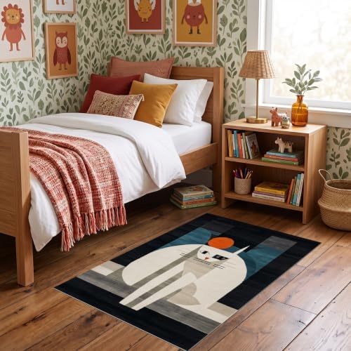 3'x5' Black White Cat Artistic Feline Design Ultra-Soft Throw Mat