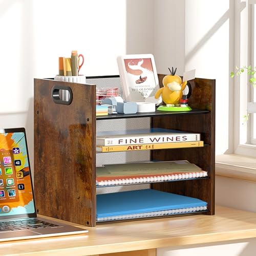 Desk Organizer, 4 Tier Desktop File Organizer and Paper Tray Organizer, Office Desk Accessories for Mail, Documents, Papers, Notebooks and Home Office Storage