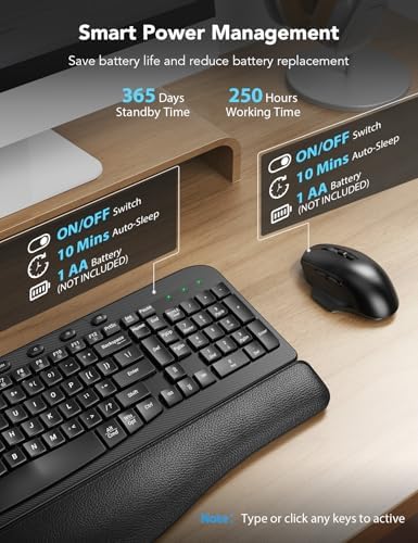 SABLUTE Wireless Keyboard and Mouse Combo with Ergonomic Wave Keys