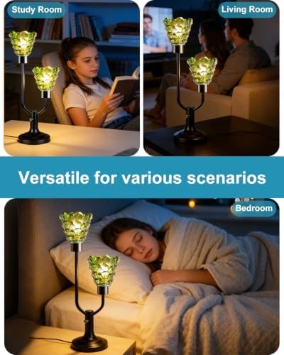 Green Glass Table Lamp for Living Room Dimmable Vintage Lamp Gift