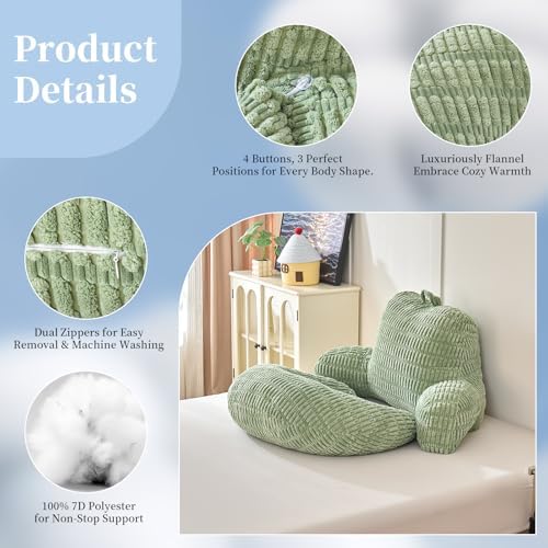 17" Reading Pillow for Bed,U Shaped Arm & Elbow Support,Green Corduroy