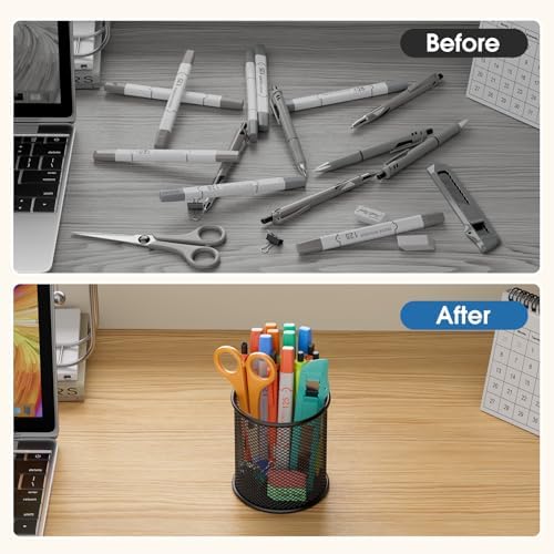 MaxGear Pen Holder for Desk 3 Pack,Mesh Metal, Non-Slip EVA Pad, 3.7’’ Tall