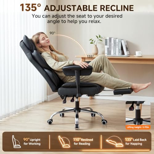 Leather Big and Tall Office Gaming Chair with Footrest Ergo Lumbar Support
